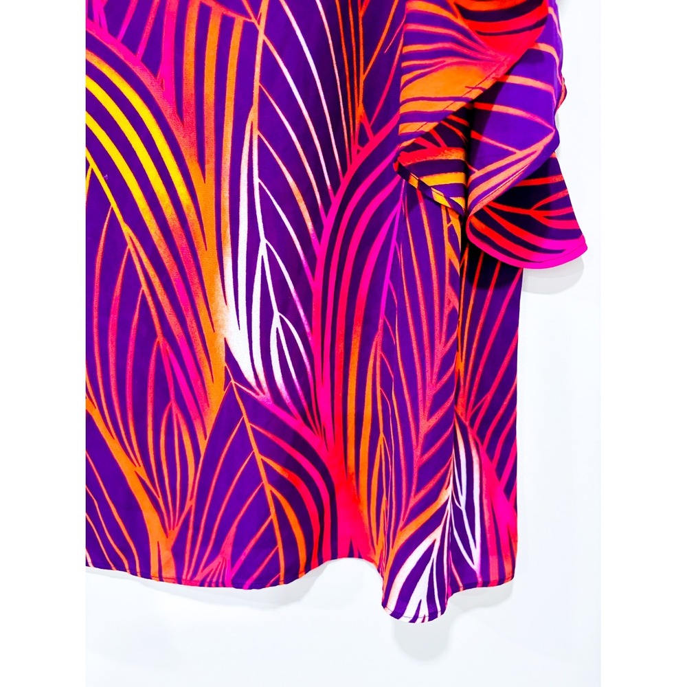 WORTHINGTON Purple orange leaf print cold shoulder top | Colorful | Large - Picture 6 of 7